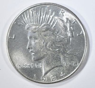1934 PEACE DOLLAR BU. TOP RATED AUCTION HOUSE ESTIMATE $130 - $150.
