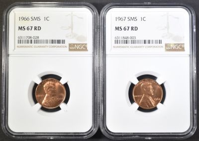 1966 & 67 SMS LINCOLN CENTS NGC MS-67 RD. LEADERS IN ON-LINE AUCTIONS ESTIMATE $60 - $80.
