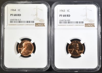 1963 & 64 LINCOLN CENTS NGC PF-68 RD. BID WITH SILVER CITY AUCTIONS ESTIMATE $75 - $100.