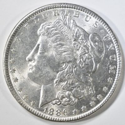 1886 MORGAN DOLLAR CH BU. TOP RATED AUCTION HOUSE ESTIMATE $75 - $100.