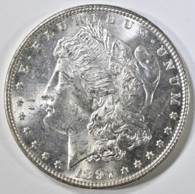 1897 MORGAN DOLLAR CH BU. LEADERS IN ON-LINE AUCTIONS ESTIMATE $100 - $130.