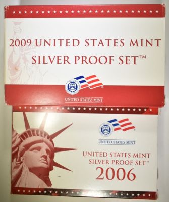 2006 & 2009 U.S. SILVER PROOF SETS ORIG PACKAGING. TOP RATED AUCTION HOUSE ESTIMATE $100 - $120.