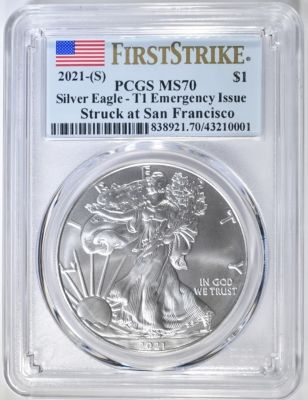 2021-(S) ASE T-1 EMERG ISSUE PCGS MS-70 1ST STRIKE. CHECK OUT OUR UPCOMING AUCTIONS ESTIMATE 