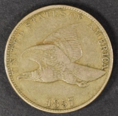 1857 FLYING EAGLE CENT VF. BID WITH SILVER CITY AUCTIONS ESTIMATE $75 - $100.