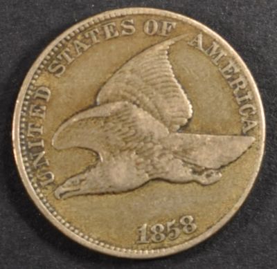 1858 FLYING EAGLE CENT VF/XF. CHECK OUT OUR UPCOMING AUCTIONS ESTIMATE $100 - $120.