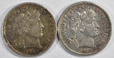 1902 XF, & 1914 AU BARBER DIMES. CHECK OUT OUR UPCOMING AUCTIONS ESTIMATE $75 - $100.