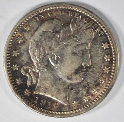 1916 BARBER QUARTER AU. LEADERS IN ON-LINE AUCTIONS ESTIMATE $120 - $150.