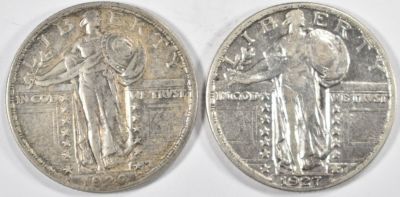 1920 & 1927 STANDING LIBERTY QUARTERS XF. WEEKLY COIN & CURRENCY AUCTIONS ESTIMATE $80 - $100.