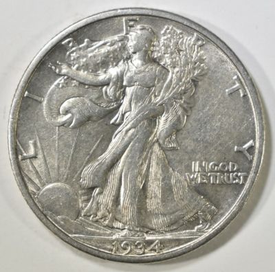 1934-S WALKING LIBERTY HALF CH AU. WEEKLY COIN & CURRENCY AUCTIONS ESTIMATE $200 - $250.