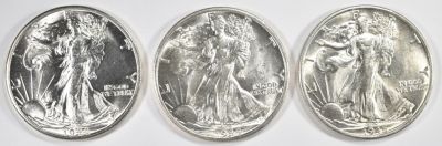 1944-P,S, 45-S WALKING LIBERTY HALVES CH BU. CHECK OUT OUR UPCOMING AUCTIONS ESTIMATE $150 - $200.