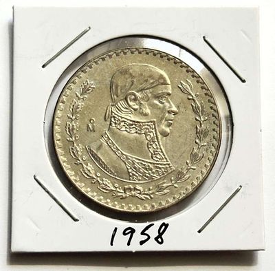 1958 Mexico 1 Peso BU .0514 ozt ASW .100 Silver. Winner shall receive the exact coin shown here. 