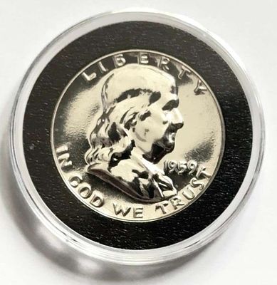 1959 Franklin Proof Silver Half Dollar. Winner shall receive the exact token shown here (SJ/B)