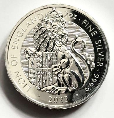 2022 British Royal Mint Tudor Beasts Lion of England 2 ozt .999 Silver (SJ/B). Winner shall 