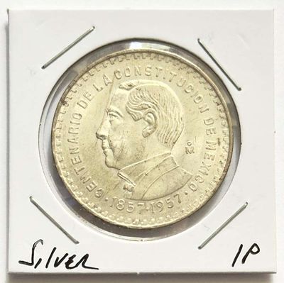 1857-1957 Mexico Constitution 1 Peso BU .0514 ozt ASW .100 Silver. Winner shall receive the 