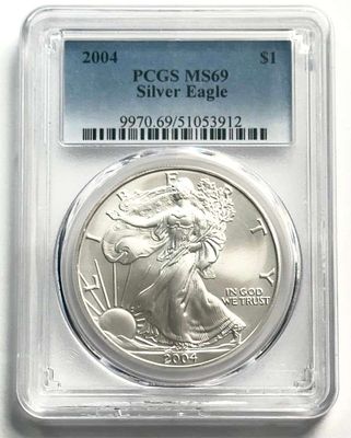 2004 American Silver Eagle PCGS MS69. Winner shall receive the exact coin shown here. (SJ/B)