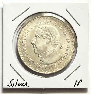 1857-1957 Mexico Constitution 1 Peso BU .0514 ozt ASW .100 Silver. Winner shall receive the 