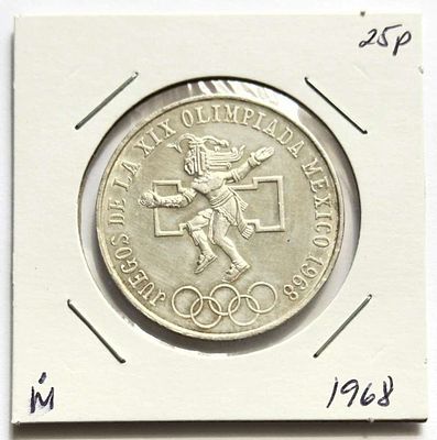 1968 Mexico Olympics 25 Pesos BU .5209 ozt ASW .720 Silver. Winner shall receive the exact coin 