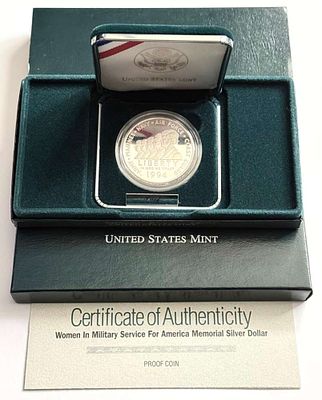 1994 U.S. Mint Women in Military Service Commemorative Proof Silver Dollar. Winner shall receive 