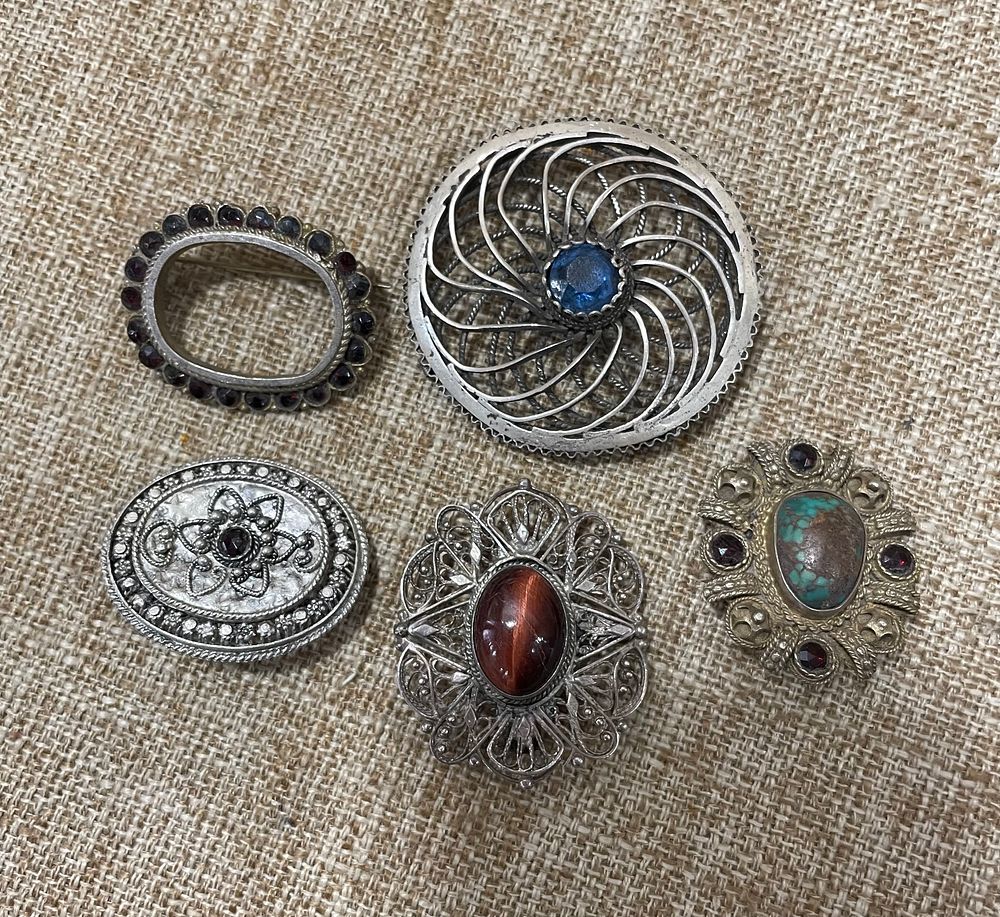 Lot of 5 Israeli 925 silver pins 58 gram