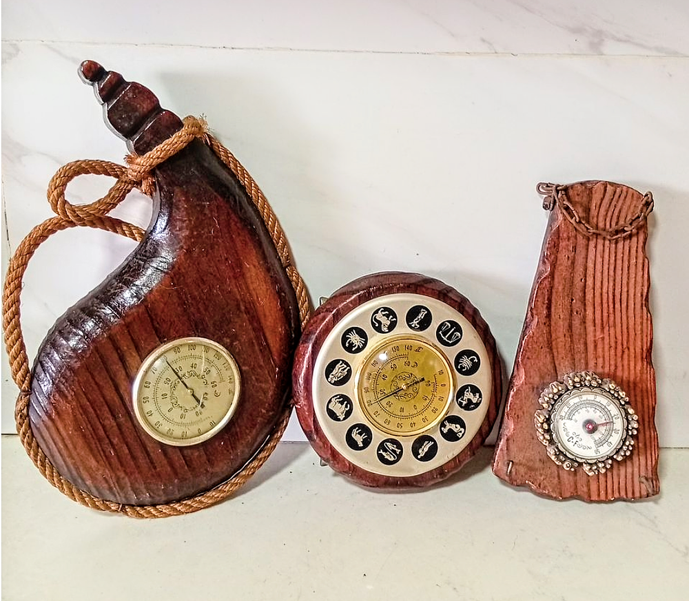 מד טמפרטורה - לאוהבי העץ ו וינטג' 3 טרמומטרים עבודת יד עשויים מעץ מלא. הגדול 32/22 ס''מ