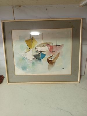 אקוורל ממוסגר חתום 
במצב טוב ממוסגר זכוכית 
גודל 62 על 52 סמ