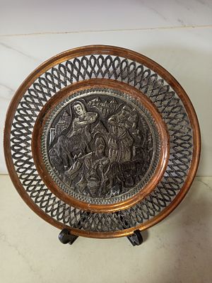 צלחת פרסית גדולה מאויירת נחושת אדומה 
גודל 30 ס''מ