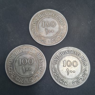 3 מטבעות 100 מיל פלשתינה, נמכרים כרפליקה 
קוטר כ 3.8 ס"מ
