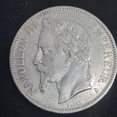 מטבע צרפתי מכסף, 5 פרנק, שנת 1868, נפוליאון