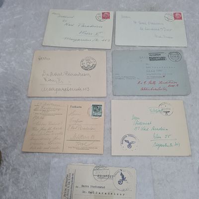 7 מכתבים בתוך מעטפות (מתוכם 2 גלויות ללא מעטפה) שנשלחו בתקופת גרמניה הנאצית ימ"ש בתחילת שנות ה 40