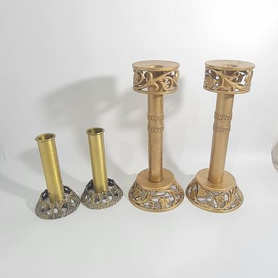 2 זוגות פמוטים סגנון אופנהיים יחודיים, זוג אחד חתום ובזוג השני לא נמצאה חתימה, גובה : 13 ס"מ, 23 ס"מ