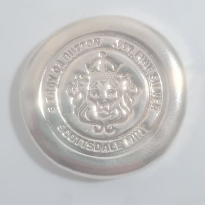 מטיל עגול 5 אונקיות כסף טהור , המטבעה הסקוטית, חתום, ארוז בניילון.