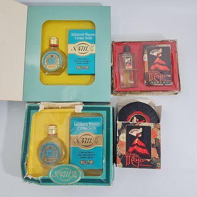 אוסף של 4 סטים ישנים ומיוחדים המכילים בשמים וסבונים