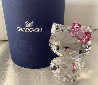 Swarovski - Swarovski Signed Crystal Hello Kitty Pink Bow Figurine Sanrio With Orig Box
