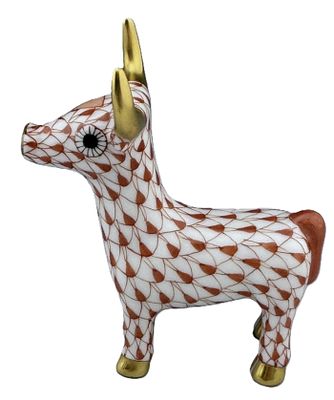 Herend - Herend Signed Porcelain Rust Fishnet Cow With 24kt Gold Accents Made in Hungary Measures 