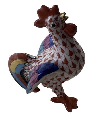 Herend - Herend Signed Porcelain Rust Fishnet Rooster With 24kt Gold Accents Made in Hungary 