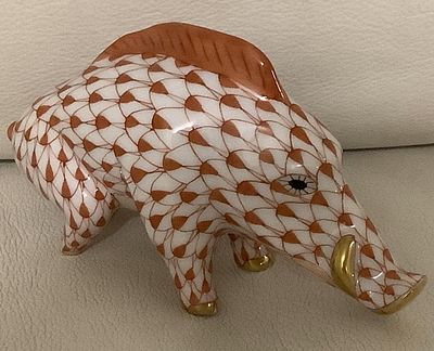 Herend - Herend Signed Porcelain Rust Boar Figurine With 24kt Gold Accents Made in Hungary. Herend 