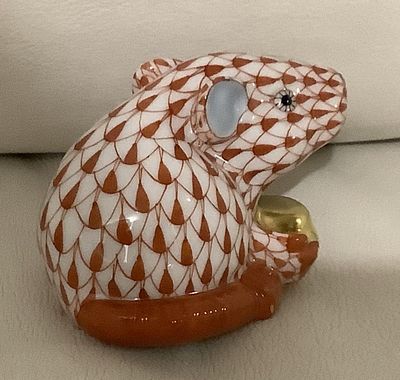 Herend - Herend Signed Porcelain Rust Mouse Goat Figurine With 24kt Gold Accents Made in Hungary. He 