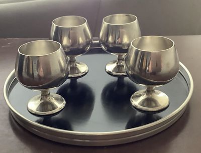 Gorham - Gorham Sterling Trivet Tray with 4 Gorham Sterling Cordial Cups #955 Trivet Tray is 