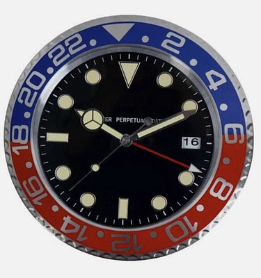 Wall - Wall Clock Modern Metal Design GMT-Master II "Pepsi" Style Luminescent Glow in The Dark 