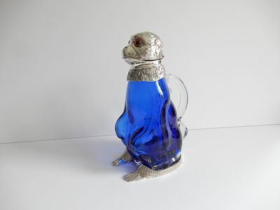 Victorian - Victorian style French Blue Monkey Decanter. The glass body of the Monkey is a 