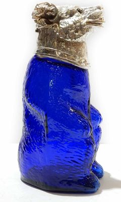 Victorian - Victorian style French Blue Bear Jug Decanter. The glass body of the Bear is a 