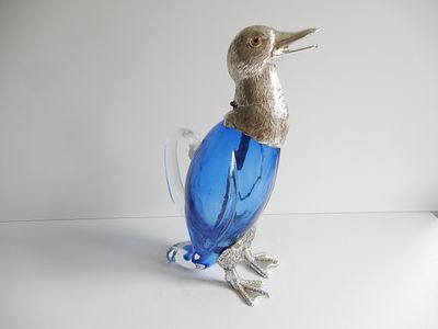 Victorian - Victorian style French Blue Duck Decanter. The glass body of the Duck is a stunning 