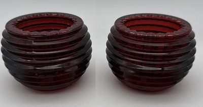 Baccarat - Baccarat Signed Crystal Red Eye Candle Votive Holder Set Of 2 In Orig Box Made in France. 
