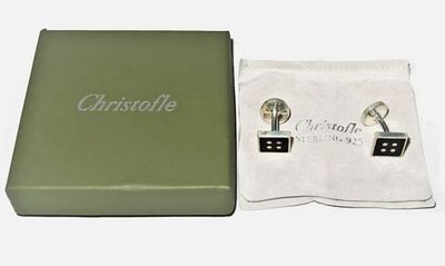 Christofle - Christofle .925 Sterling Silver Cufflinks, Black Dice, in Box with Dust Bag. Christofl 
