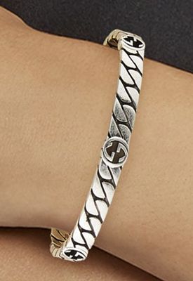 Gucci - Gucci Interlocking G Sterling Silver Textured Cuff Bracelet Cuff With Box. Gucci Logo 