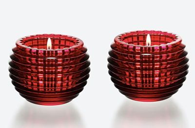 Baccarat Signed Crystal Red Eye Candle Votive Holder Set Of 2 In Orig Box Made in France. Baccar 