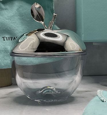 Tiffany & Co Sterling Silver and Crystale Apple Bowl In Original Box. Tiffany &amp; Co Sterling 