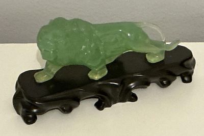 Jade Green Color Lion By Vita Hong Kong Statue Figurine. Hard Plastic Resin Toy Vintage Art 