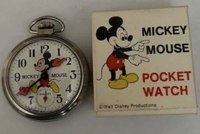 DISNEY MICKEY MOUSE BY BRADLEY POCKET WATCH WITH ORIG BOX WORKS!. DISNEY MICKEY MOUSE BY 