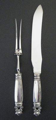 Georg Jensen Sterling Silver ACORN Carving Fork and Knive Set. Georg Jensen Sterling Silver 